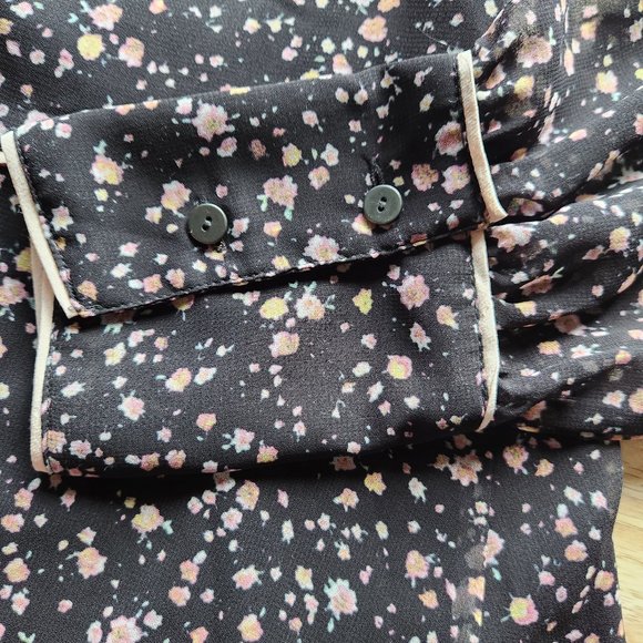 AllSaints Kay Floral Motif Sheer Chiffon Mini Dress Long Sleeve Black Pink - Picture 8 of 11